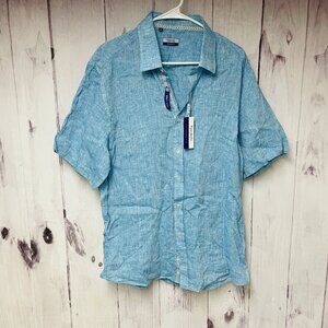 Portabella Button Up Shirt Men's Size XL Long Sleeve Blue Tailored Fit Linen